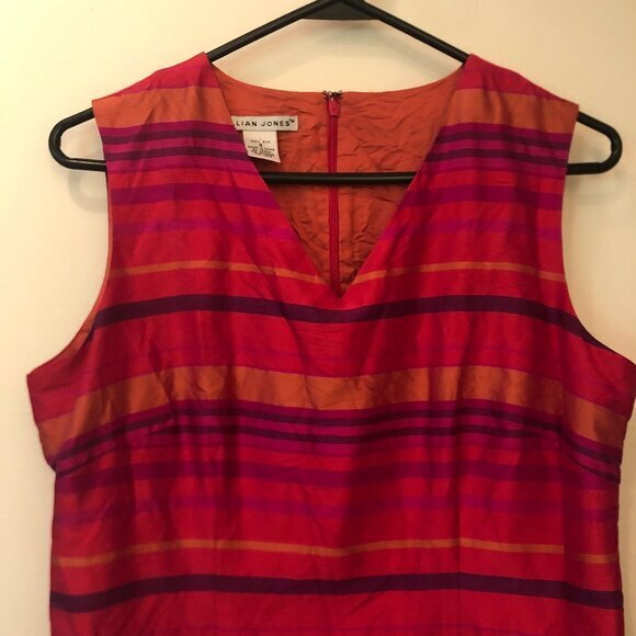 Vintage Jillian Jones 100% silk striped shift dress sz 8 - Picture 6 of 12